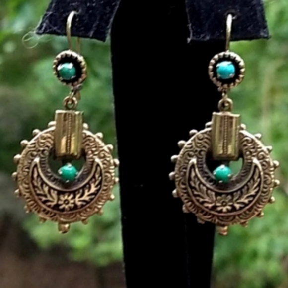 c.1800s VICTORIAN 14K Gold Turquoise Drop Earrings ANTIQUE - Picture 12 of 12